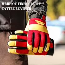 Cowhide outdoor gloves Shock absorption mountaineering riding handling machinery Motorcycle motorcycle non-slip breathable labor insurance gloves men