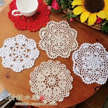 Fresh water lotus handmade crochet cotton woven retro hollow round teapot vase decoration table mat rice White 20