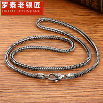 Rotai Old Silver Cobbler 925 Silver Woven Necklace Man Tide Card Chopin Chain Retro Matching Clothes Silver Chain Sub Gift