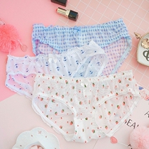 Briefs Japanese mesh breathable cute bread pants Soft sister sweet strawberry sexy low waist transparent girl panties