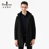 Biyin Lefen Fashion Hooded Long Mens Autumn and Winter Cotton Clothing