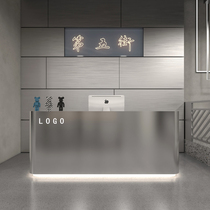 Clothing store simple modern stainless steel bar checkout counter Barber Shop Beauty Salon SPA hall light luxury curved front desk