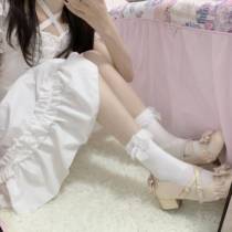 Xiaoxis soft world Japanese basic solid color lace bow lace Cute lolita calf socks