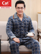 Winter flannel plus velvet thickened middle-aged mens pajamas coral velvet cotton warm dad home suit