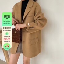 High - end double - sided cashmere coat girl short - term 2022 new autumn and winter humped suit hair coat