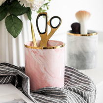 Nordic Light Lavish Marble Textured Creativity Phnom Penh Ceramic Makeup Brush Containing Barrel Fresh Pen Holder Floral Decorations