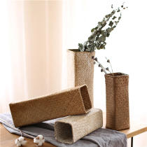 Nordic ins straw woven rattan woven dried flower vase living room bouquet starry flower basket flower pot ornament small flower pot