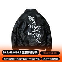 EAFINETAL 19AW Original Design Tide brand hand-painted style letter printing clip pu leather clothing cotton coat