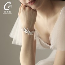 O585 new vintage silver alloy lacquer leaf bridal wrist band bridesmaid sister group hand flower wedding banquet accessories