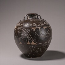 An old collection of Lingwu kiln carved double line jar H-5976