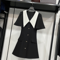 MRMW new little doll collar dress female 2021 summer bow Hepburn style temperament thin black dress