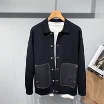 2021 Spring and Autumn new mens pure black casual jacket lapel trend Korean sweater cardigan loose jacket