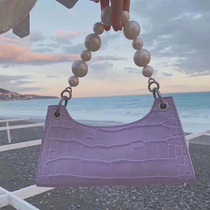 Retro crocodile design Sweet Taro purple underarm bag female 2020 Spring Summer New versatile Pearl portable shoulder bag tide tide