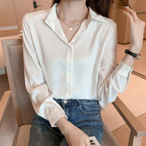 White shirt long sleeve Korean version of Joker professional design sense niche Hong Kong flavor top satin chiffon shirt female