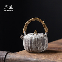 Three-pass powder introduction Handmade rattan beam pot Japanese retro Kung Fu tea with tea maker Irregular humanities pot