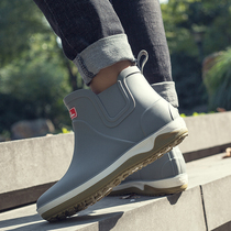 Rain shoes mens autumn winter plus suede warm new minimalist short barrel 100 lap waterproof non-slip working water shoes mens covered shoes rain shoes