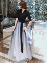 Black evening dress female aura Queen 2020 new banquet temperament host date women dress long