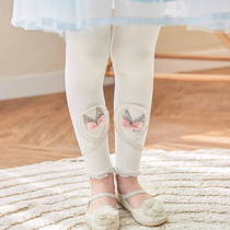 Boat rat girls leggings Autumn and winter velvet thickened white outer wear Western style thin velvet lace bow childrens pants