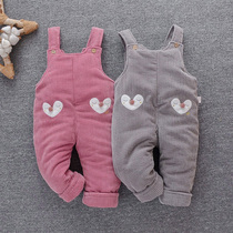 Baby winter thickened bib pants 2-3-4 years old girl cotton pants Yangqi Korean version 9 months male baby pants padded