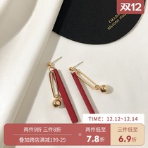 New year red earrings 2021 New Tide earrings thin face retro advanced ear clip without ear hole female