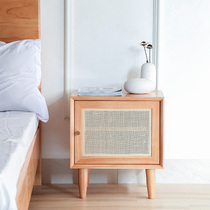 Day-style minimalist solid wood bed head cabinet Rattan Bedside Cabinet Folk Juku Wind Containing Cabinet Nordic Creative Sofa Cabinet Small Bookcase