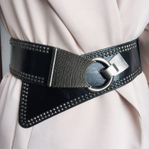 Fashion rivets ultra-wide belt Womens wild dress accessories Leaning tower belt Womens decorative elastic waist seal wild