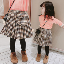 2021 womens winter dress New plus velvet thickened woolen plaid Korean childrens skirt