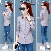Pure cotton white shirt women long sleeve gray shirt 2020 Spring New Korean version loose design sense niche top