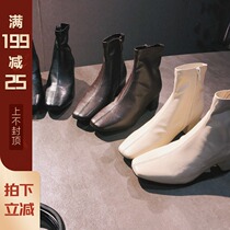 XUELI Sydney womens French elegant square head thick heel boots 2021 autumn and winter New simple Joker womens shoes