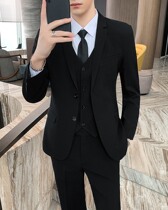 Casual suit mens black large size business formal suit professional suit wedding groom slim small suit three-piece suit