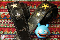 Moody leather guitar strap Green Day green day band mike dirnt the same gold and silver stars
