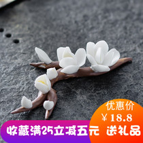 Ceramic boutique tea pet ornaments hand pinch flower Magnolia Tea ceremony tea table accessories decoration plum blossom can raise tea to play