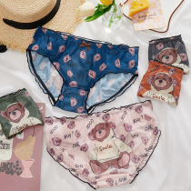 3 Bars 2021 New Cute Bear Sexy Net Yarn Briefs Lady Girl Pure Cotton Stalls Lace Big Code Summer Thin