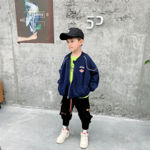 Rice rice private clothing self-reserved Hong Kong wind jacket fabric feels very good Dark blue letter jacket