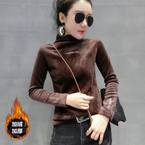 High neck velvet thickened base shirt Womens Autumn and Winter European goods Western style long-sleeved T-shirt womens tight inner gold velvet top
