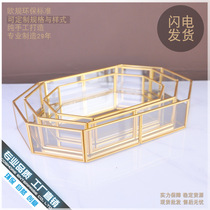 Medium gold eight-sided Nordic glass storage plate retro copper strip pen holder jewelry plate decoration cake dessert plate