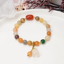 2021 fashion new retro Jade hand string female Tibetan ethnic style gourd jade bracelet safe buckle hand decoration tide