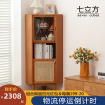 Nordic solid wood corner cabinet living room triangle side cabinet rattan cherry wood shelf restaurant sideboard storage cabinet