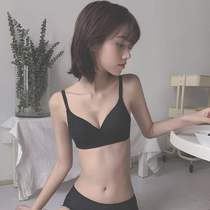 Black bra womens Japanese big chest is small and sexy without steel rings breathable and adjustable girl underwear a set of underwear