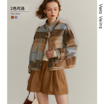 Stand collar plaid short wool woolen coat spring new small man loose profile double-sided short coat women