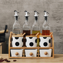Nordic kitchen ceramic seasoning box household salt sugar jar storage box set sauce vinegar oil glass seasoning bottle combination