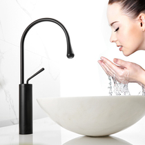Nordic simple basin faucet Hot and cold water all copper black wash basin faucet plus high artistic creative water bridle