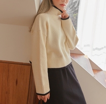 Korean straight hair common-unique official website high collar color edge casual knitted sweater