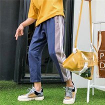 Autumn Hong Kong style striped mens pants Korean version of the new nine-point pants loose sports pants trend student all-match casual pants