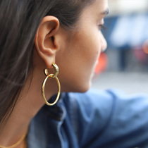 Left ear homemade savi same niche HOOP double ring ring ring ring ring exaggerated duplex metal earring