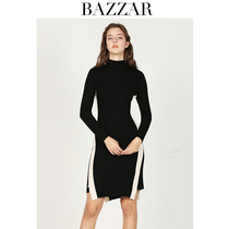 2021 Spring Summer New long dress with round neck long sleeve knitted base shirt color slim sweater skirt women