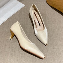 European station High heels Girls fine heels 2022 Spring autumn new style Pointed Late Evening Wind Gentle Shoes Big Code Women Shoes