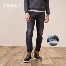  Simwood Jianmu mens clothing(ST01 slim cone type)New inner fleece micro-elastic plus velvet mens jeans