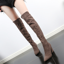 Tide brand 2021 autumn and winter New Knee Boots womens high heel long elastic boots pointed thick heel thin high cotton boots