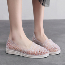 Summer new crystal hole shoes womens beach casual flat heel flat soft bottom non-slip bag head set foot sandals